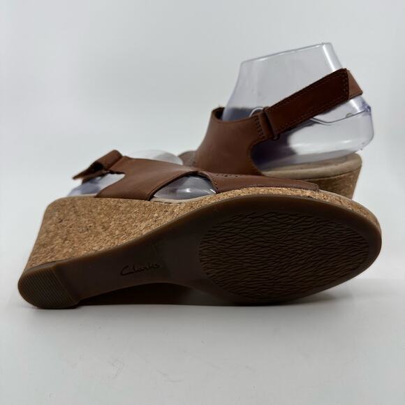 Clarks Lafley Joy Wedge Sandals Open Toe Leather Brown Womens Size US 7.5 EU 38 - Picture 8 of 8